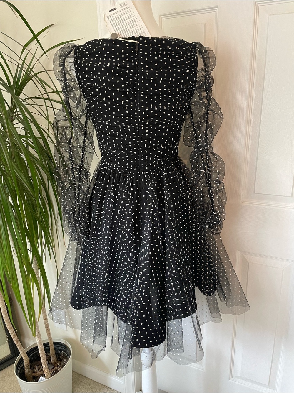 Zimmermann Ruched Flocked Polka-Dot Tulle Mini Dress Black Size 0 Small US4 NWT - Picture 10 of 16